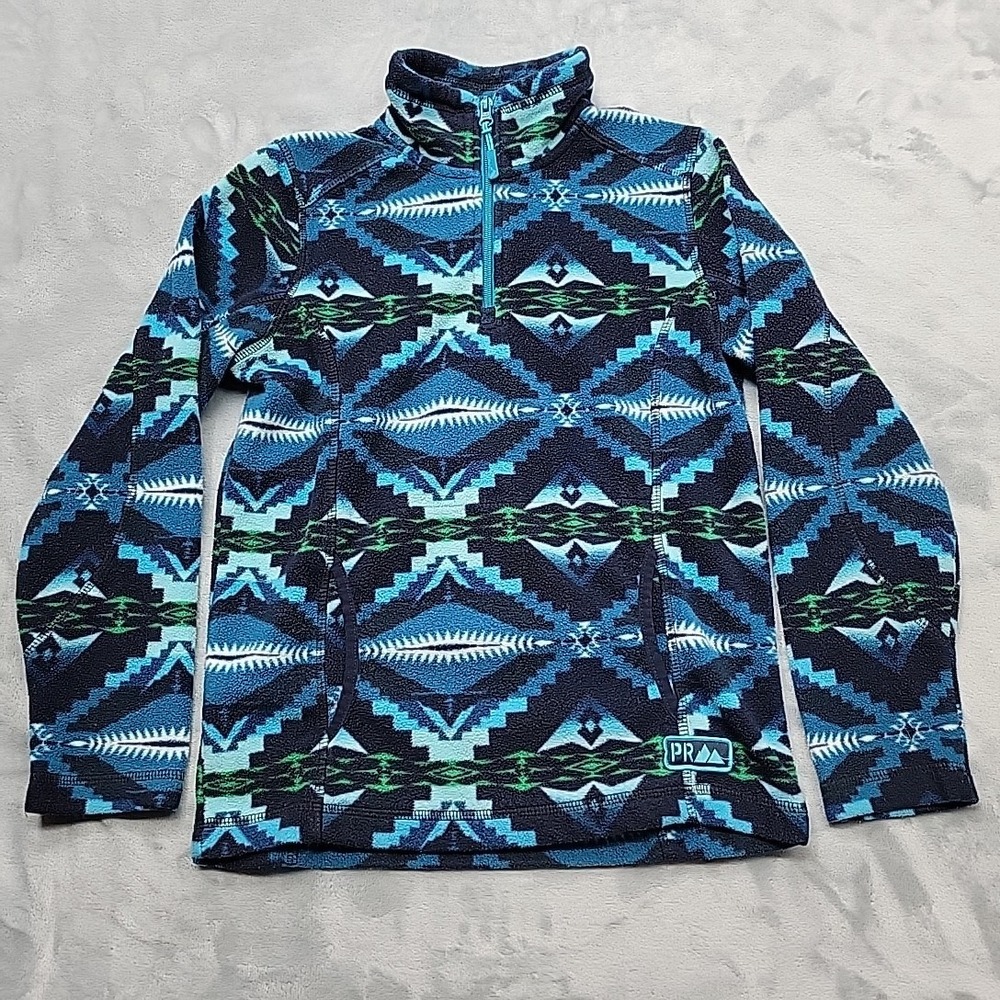 Powder River Outfitters Jacket Womens M Blue Aztec Quarter Zip Fleece Pullover